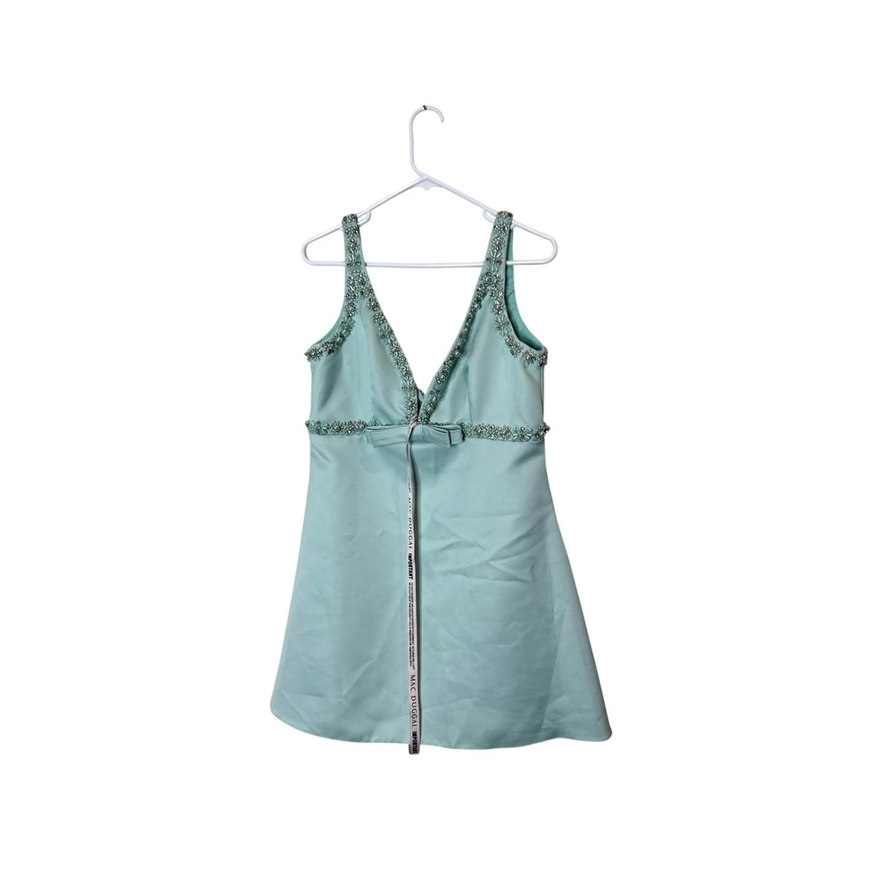IEENA For Mac Duggal Dress Womens 10 Mint Green Beaded V Neck A-Line Mini Formal